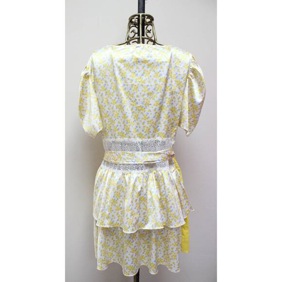 For Love & Lemons Daffodil Yellow Floral Tiered Satin Dress Robe Size XL - Picture 5 of 6